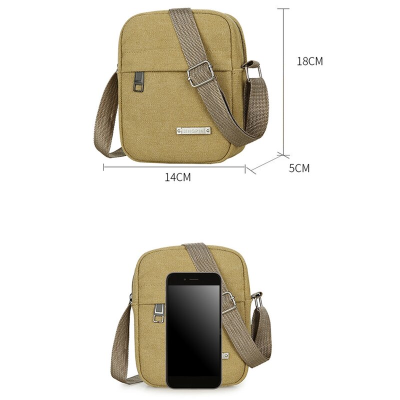 Men's Bag Shoulder Messenger Bag Casual Canvas Bag Men's Bag Backpack Small Bag Mobile Phone Bag -Black