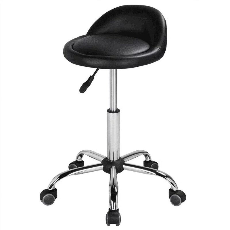 SmileMart Adjustable Rolling PU Leather Salon Stool, Black Made of High-quality Steel Soft Foam, Durable and Mobile Salon Stool