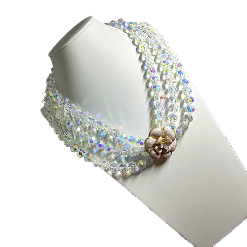 Винтажное многослойное ожерелье с подвеской в виде Розы и кристаллами на цепочке для свитера для женщин и девушек чокер ювелирные изделия аксессуары