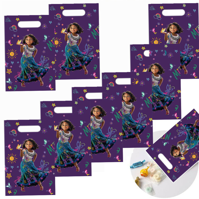 Disney Encanto Mirabel motyw worek na cukierki uchwyt torby na prezenty dekoracje urodzinowe przekąska pakiet łupów festiwal Party Favor plastikowa torba