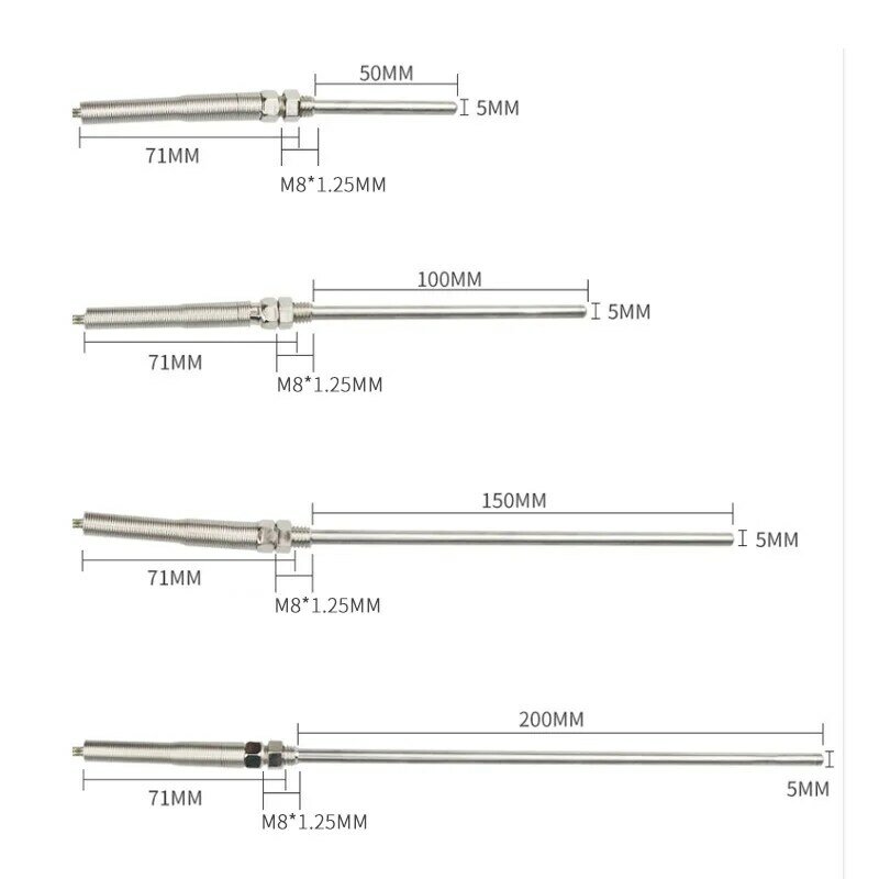 Thermocouple M8 1m 2m 3m 4m 5m Type K E J PT100 50mm 150mm 100mm 200mm Probe Screw Thread Cable Temperature Sensor 0-800℃