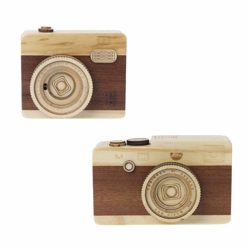 Dropship kotak musik kayu desain kamera Retro, dekorasi rumah ulang tahun klasik