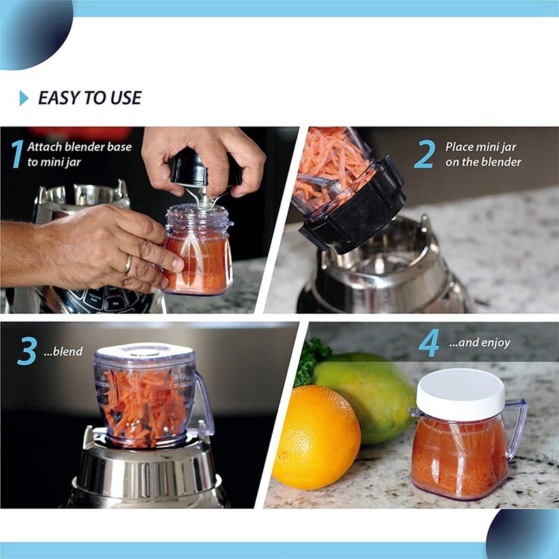 Mini 1-Cup Jar plástico transparente, substituição se encaixa para liquidificadores Oster, 4 pcs