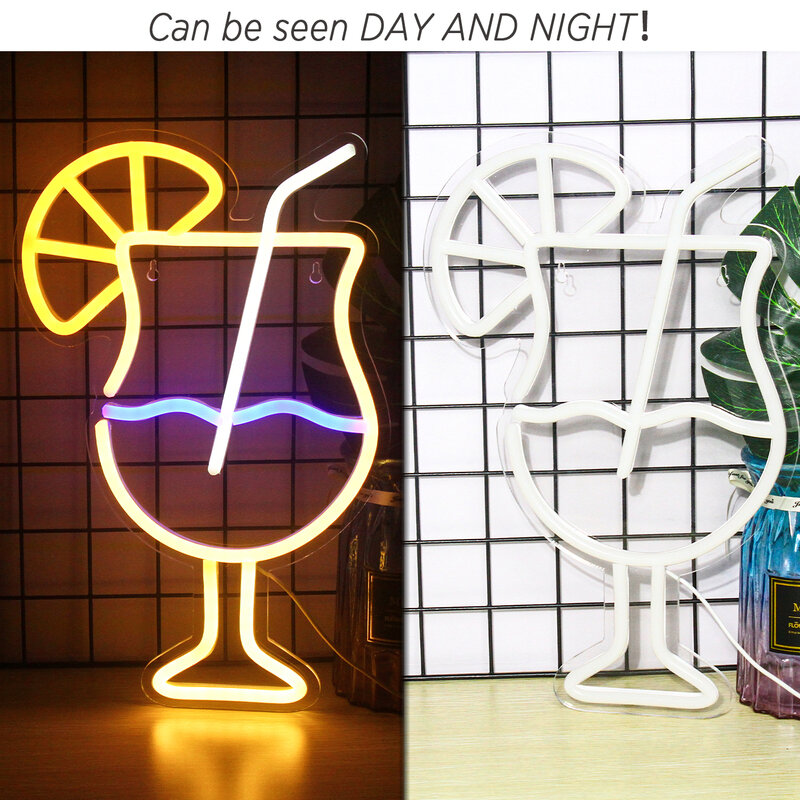 Letrero de neón para taza de bebida, luces LED de diseño creativo, decoración de fiesta brillante para Bar, Festival, Pub, arte, logotipo colgante de pared, lámpara de luz nocturna