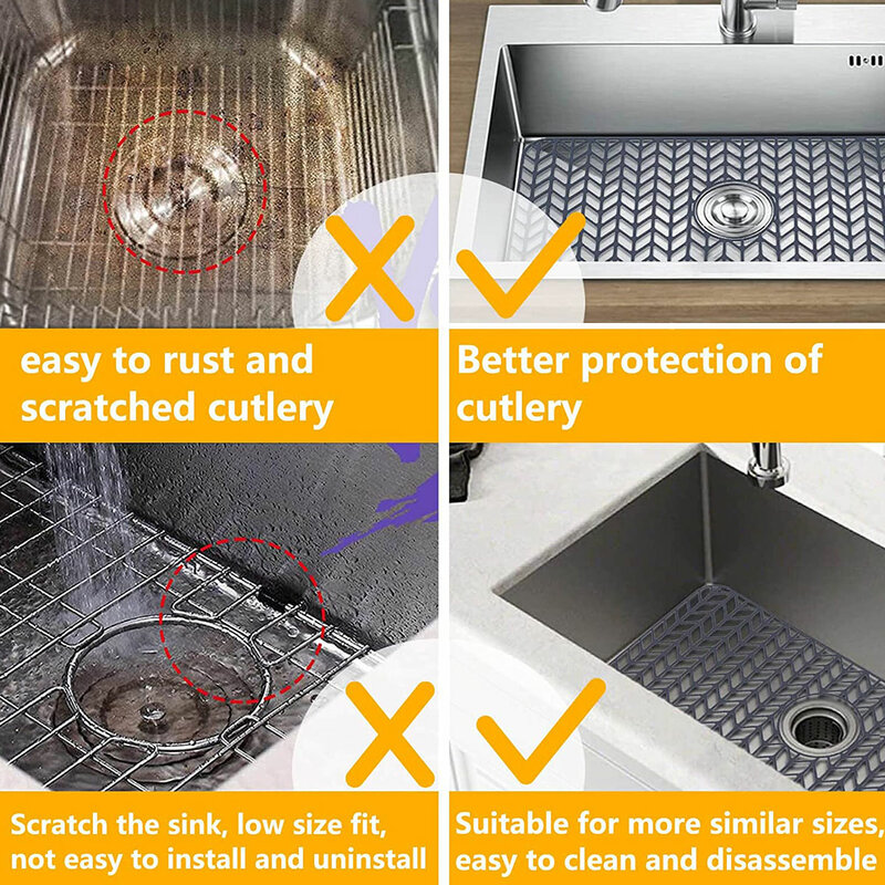 Kitchen Silicone Sink Protector Mat Anti-Slip Heat-Resistant Grid Sink Mat Dish Drainer For Kitchen Sink Household Supplies