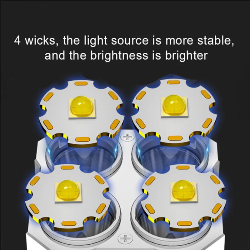 쿼드 코어 밝은 LED 손전등, 강력한 조명, 충전식 슈퍼 브라이트, 소형 특수 부대, 야외 다기능 스포트라이트