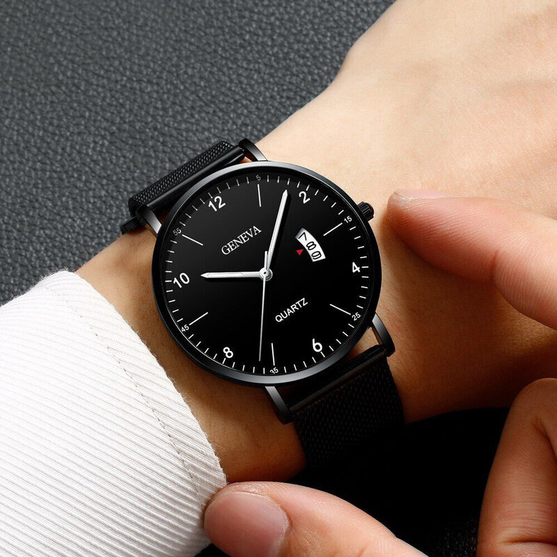 Men Watches 2022 Luxury Famous Brand Men Stainless Steel Mesh Calendar Watch Men Quartz Watch Relogio Masculino Men Wristwatch