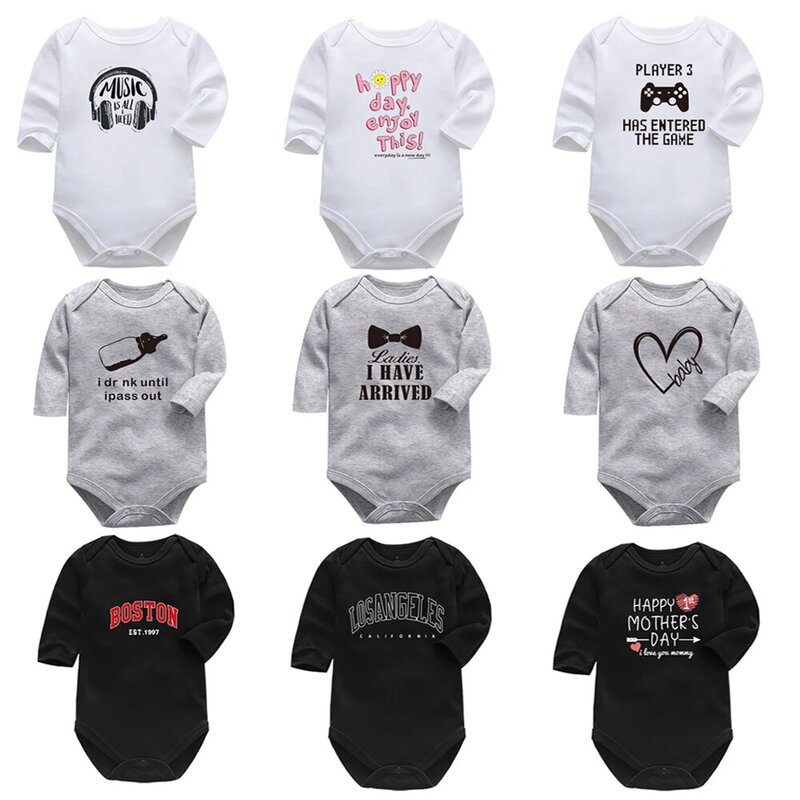 Bodysuits com pescoço longo para bebê recém-nascido, macacão 100% algodão, conjuntos de roupas infantis, 0-24M