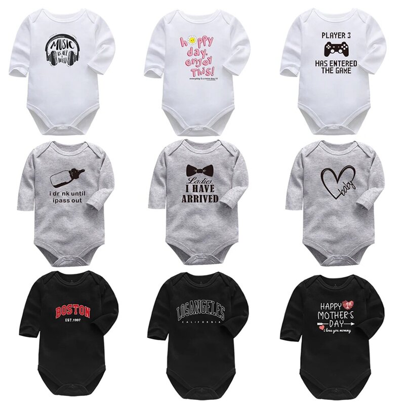 Bé Sơ Sinh Bodysuits Dài Sleevele Bộ Quần Áo Cổ Tròn 0-24M Áo Liền Quần Đùi Bé Trai Cho Bé 100% Cotton Quần Áo Trẻ Sơ Sinh Bộ