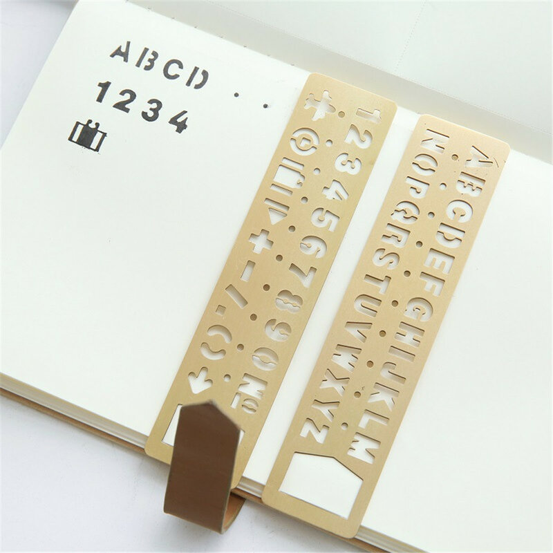 Regla recta hueca de Metal multifuncional, marcador de patrón de letras y números, papelería Kawaii, plantilla de dibujo, herramienta de medición