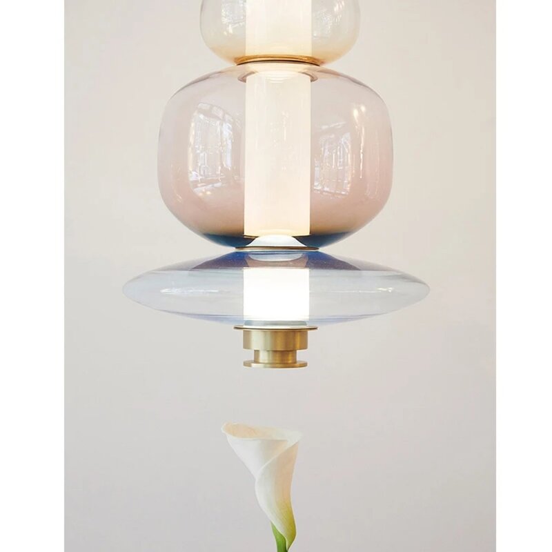 Nordic Style Pendant Light Designer Stained Glass Strip Restaurant Living Room Bar LED Indoor Study Chandelier