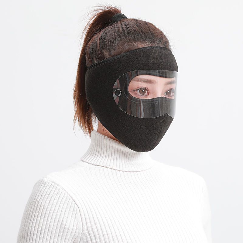 Transparent Visible Windproof Full Face Mask Women Men Winter Fleece Warm Outdoor Cycling Breathable Thickened Dustproof Mask
