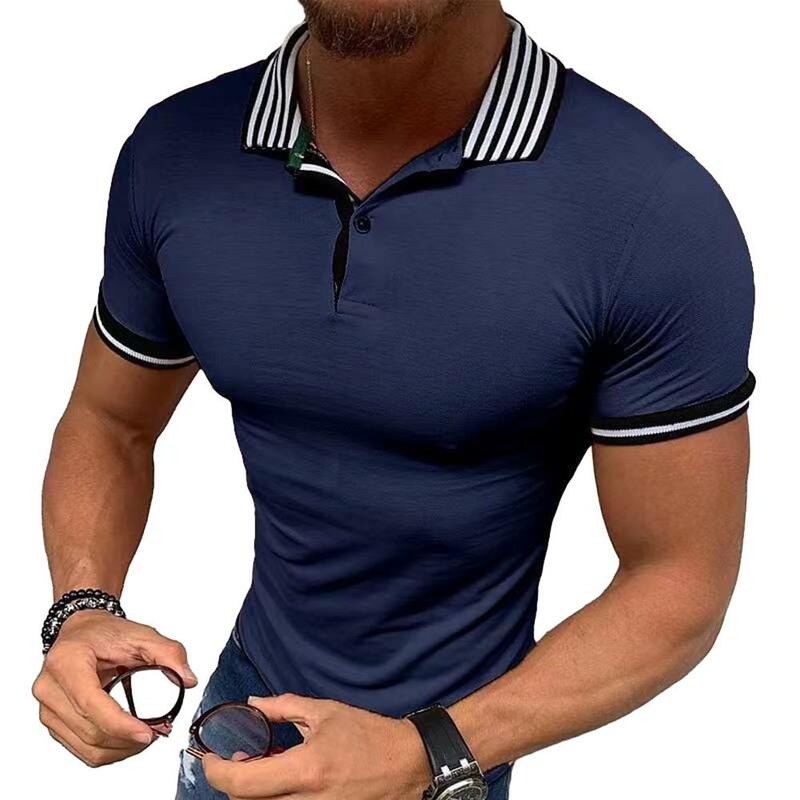 Breed Toepasbare Hoge Kwaliteit T-Shirt Mannen T-Shirt Knoop Casual Revers Mannen Regelmatig Korte Mouw Stripwd T-Shirt