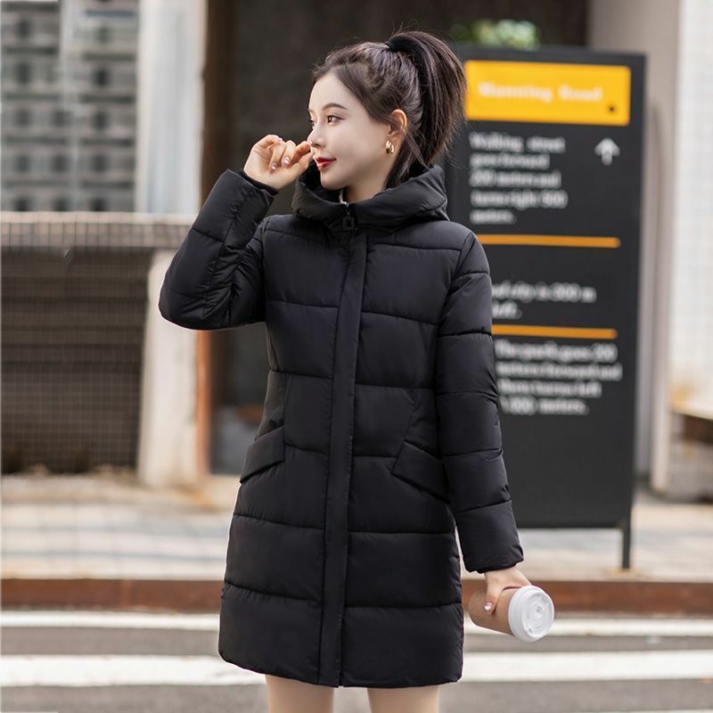 2023 New Women Down Cotton Coat Winter Jacket Mid Length Version Parkas Slim Fit Thick Outwear Hooded Leisure Time Overcoat
