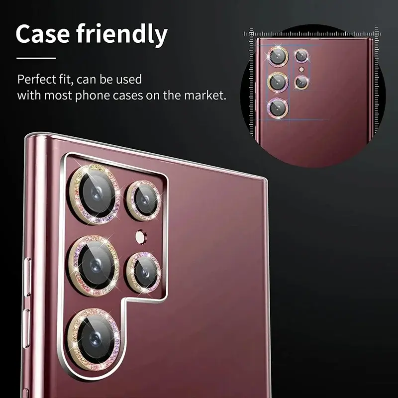 Protecteur d'objectif d'appareil photo en diamant en métal, verre pour Samsung S24 Ultra, S24, 23 Plus, anneau de protection d'appareil photo pour Galaxy S22 Ultra