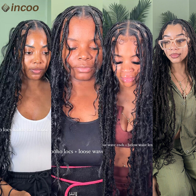 Butterfly Goddess Locs Braided Wigs Boho Box Braid Full Lace Front Wigs Pre Pluck Baby Hair Synthetic Blonde Twisted Braids Wig