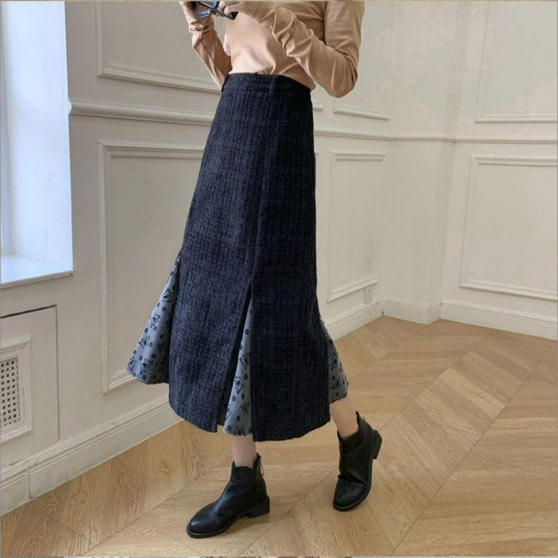 Женская длинная юбка-годе средней длины, черная утепленная юбка-годе с высокой талией, Осень-зима 2023