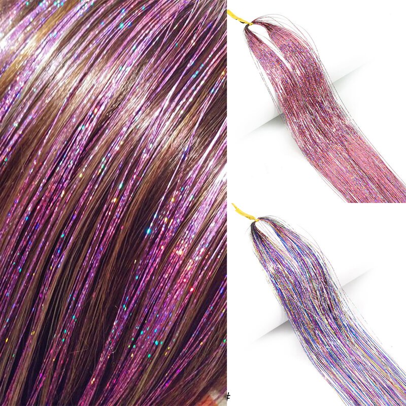 Sintético brilhante Threads 16 Cores Glitter Hair Tinsel Kit Silk Hair Glitter String Extensão Acessórios Para As Mulheres