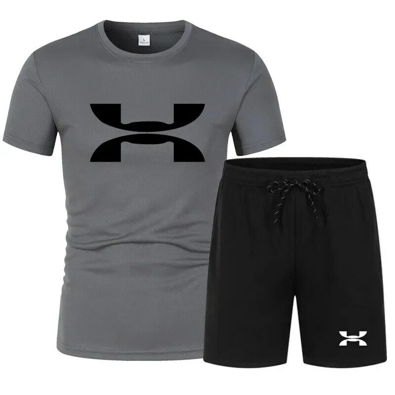 2024 New Men's Sports Suit Summer Suit Men's Fitness Suit Short Sleeve T-shirt + Shorts Quick Drying Suit 2 Sets Pant Sets