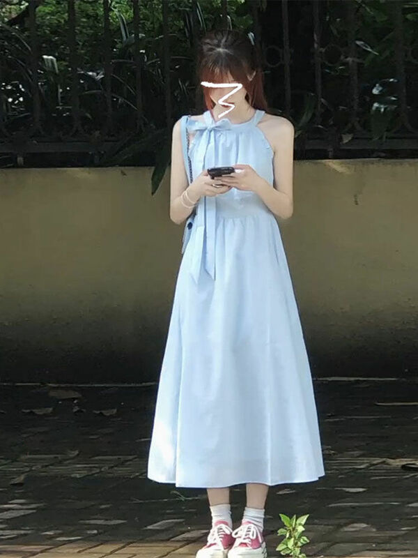 2024 Summer Temperament Gentle Fairy Simple and Pure Desire French Dopamine Commuting Dress Blue Small Fresh