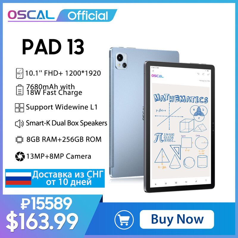 Oscal Pad 13 Tablette PC avec stylet, 10.1 en effet, FHD + Vast Display, Unisoc T606, Android 12, 14 Go + 256 Go, 7680mAh, 13MP Camer Tablettes PC