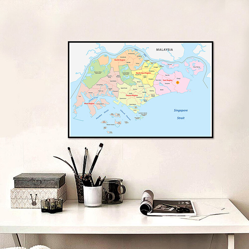 Настенная декоративная карта Сингапура, Нетканая холщовая картина без рамки, плакат и печать, украшение для дома, 90 х60 см