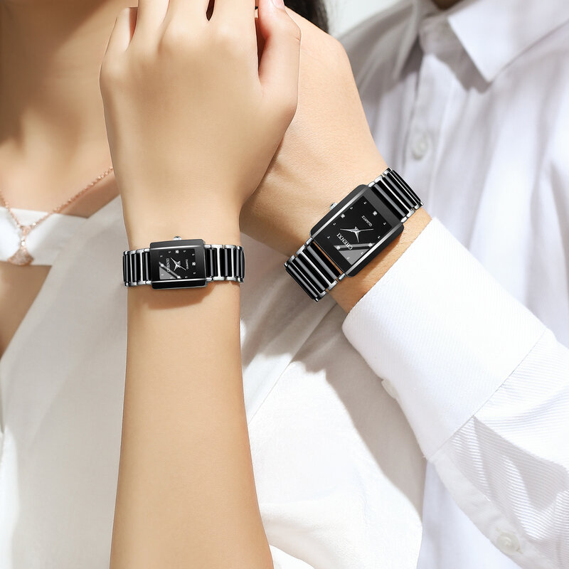 Chenxi นาฬิกาควอตซ์คู่104A สำหรับผู้ชายผู้หญิงนาฬิกาข้อมือเซรามิกสีดำสีขาวหรูหราของขวัญคนรักนาฬิกาสตรีผู้ชาย