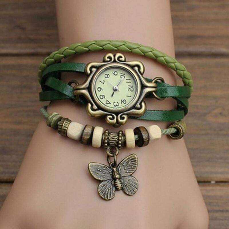 Quadrante orologio da polso orologio multistrato farfalla perline tessere catena avvolgente orologio da donna ragazza in ecopelle orologi da polso al quarzo braccialetto