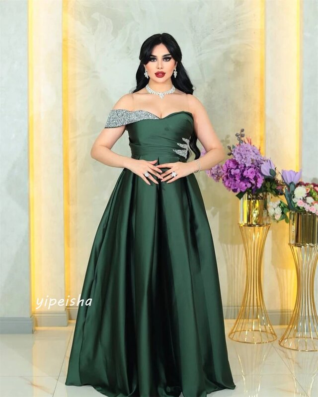 Ball Dress Evening Satin Draped Sequined Pleat Quinceanera A-line Off-the-shoulder Bespoke Occasion Gown Long Dresses