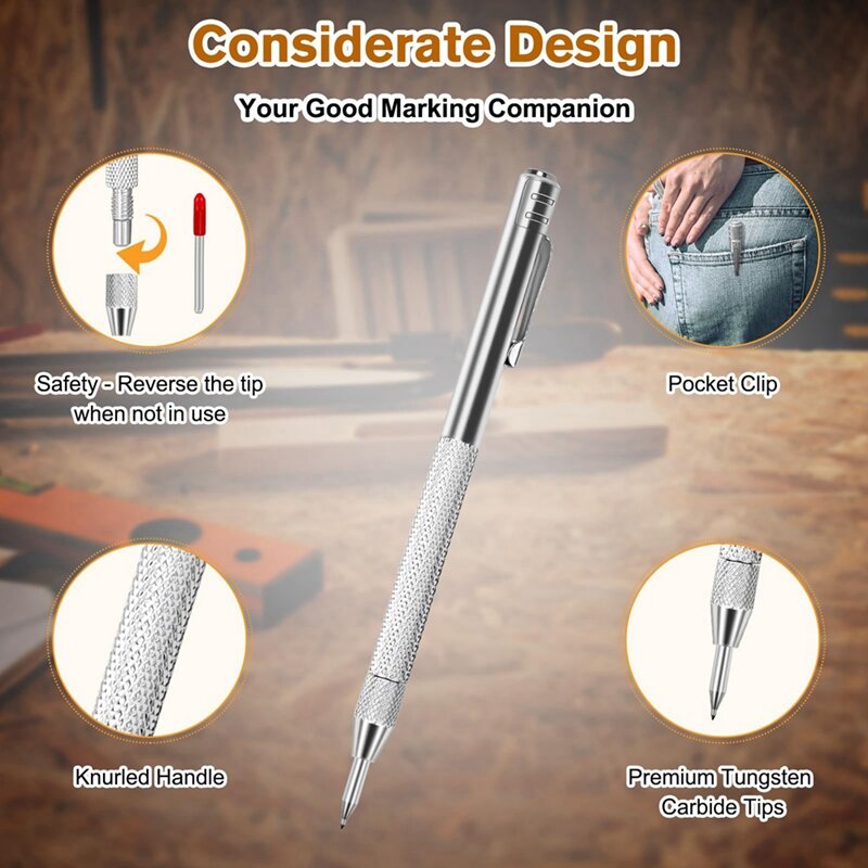 Metal Scribe Marcação Ferramentas com Clip e Ímã, Marcação Pen, Premium Engraving Pen, Pacote 2