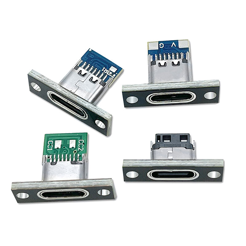 Conector fêmea Tipo-C Jack, Porta de carregamento, USB 3.1, Soquete com placa de fixação, 1pc