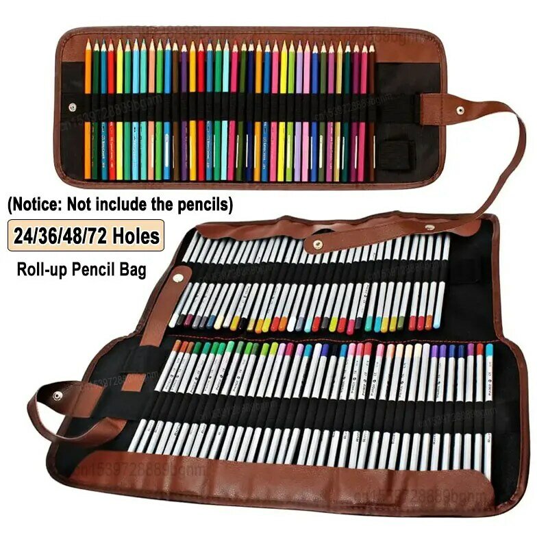 24/36/48/72 Holes Portable Canvas Roll Up Pencil Bag Art Sketch Drawing Pen Stationery Organizer Case Wrap Holder Storage Pouch