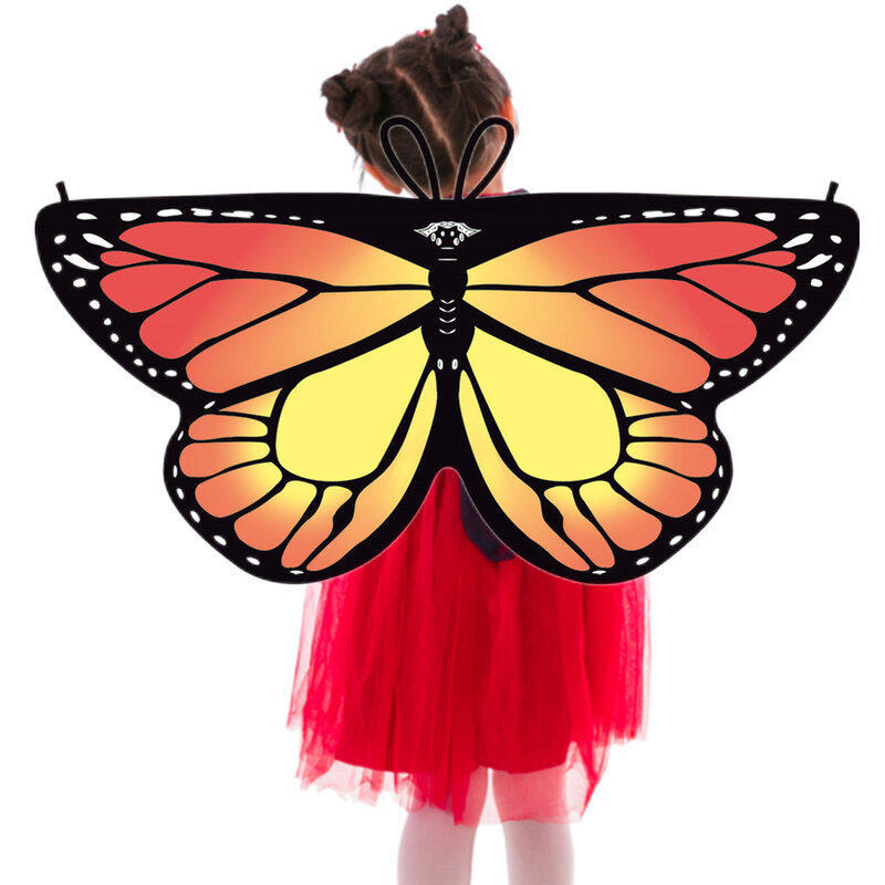 Детское платье с крыльями бабочки, радужные синие крылья бабочки для девочек, костюмы на Хэллоуин для малышей, накидка
