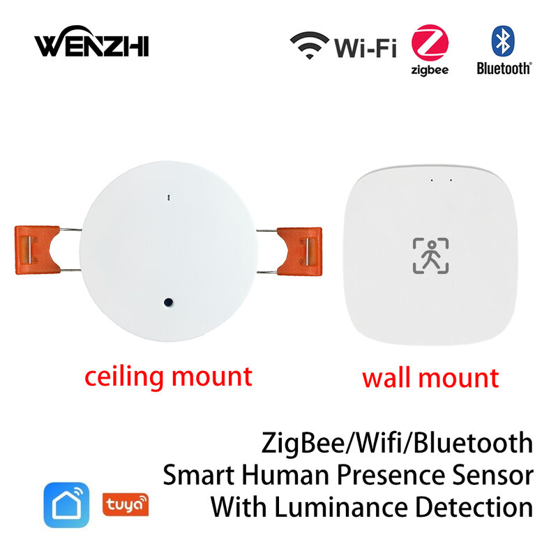 Wifi/Zigbee/Bluetooth Mmwave Menselijke Aanwezigheid Bewegingssensor Met Luminantie/Afstandsdetectie Tuya Smart Life Domotica