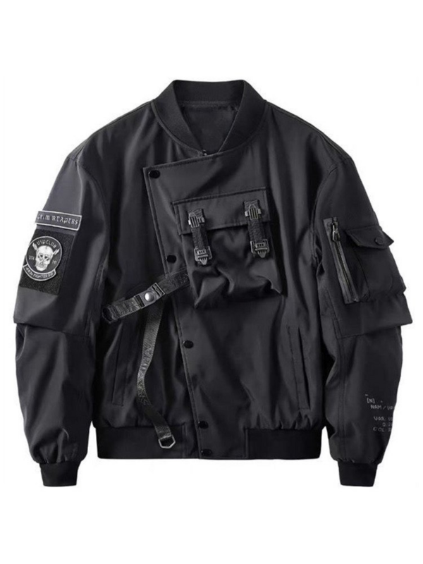 God Of Death เสื้อแจ็คเก็ตกระเป๋า Techwear ผู้ชาย Punk Hip Hop ยุทธวิธี Streetwear สีดำ Varsity แจ็คเก็ตขนาดใหญ่ MA1 Coats