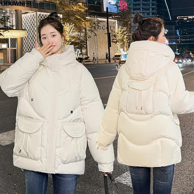 Женская зимняя куртка с капюшоном, женская зимняя верхняя одежда, повседневное пальто, новинка 2023, теплое плотное хлопковое пальто, Корейская Свободная куртка с хлопковой подкладкой