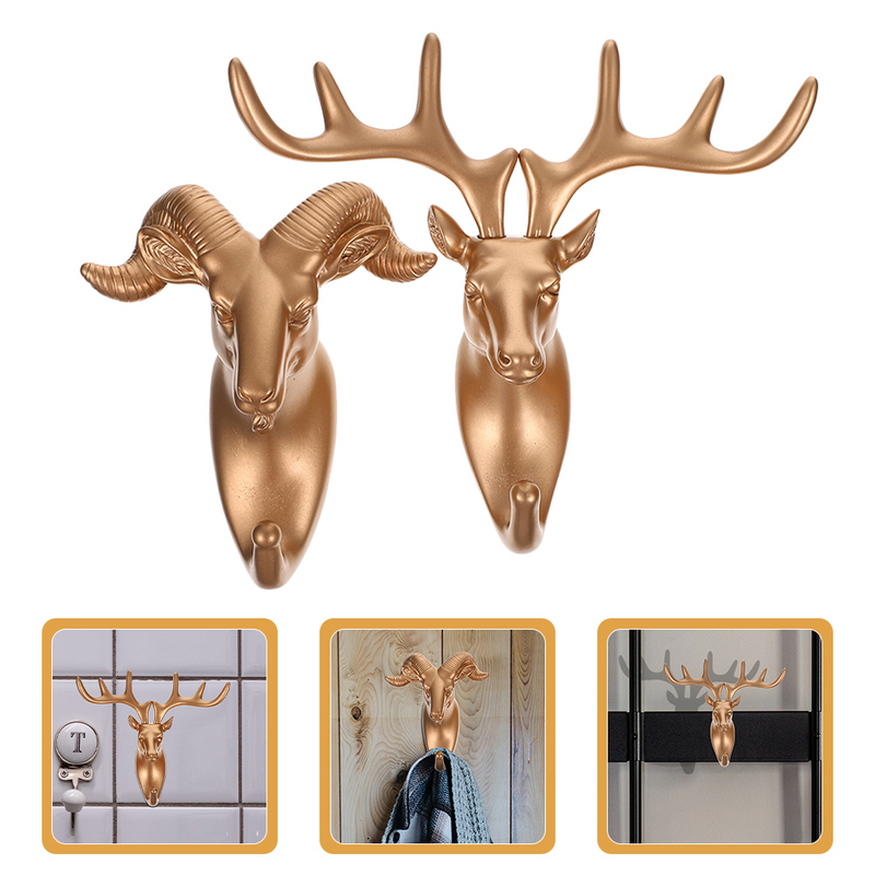 2 Pcs Creative Hook Coat Hooks Wall Hanging Animals Clothes Racks European Style for Home