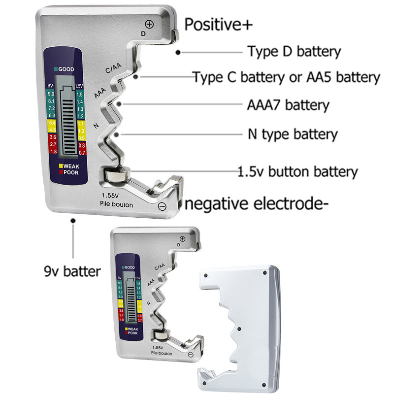 Probador de batería Digital con pantalla LCD, herramienta de diagnóstico de capacitancia, C, D, N, AA, AAA, 9V, 1,5 V