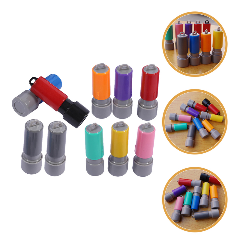 10 Pcs with Ink Pad Tools Round Plastic Blank Making Stamps Supply