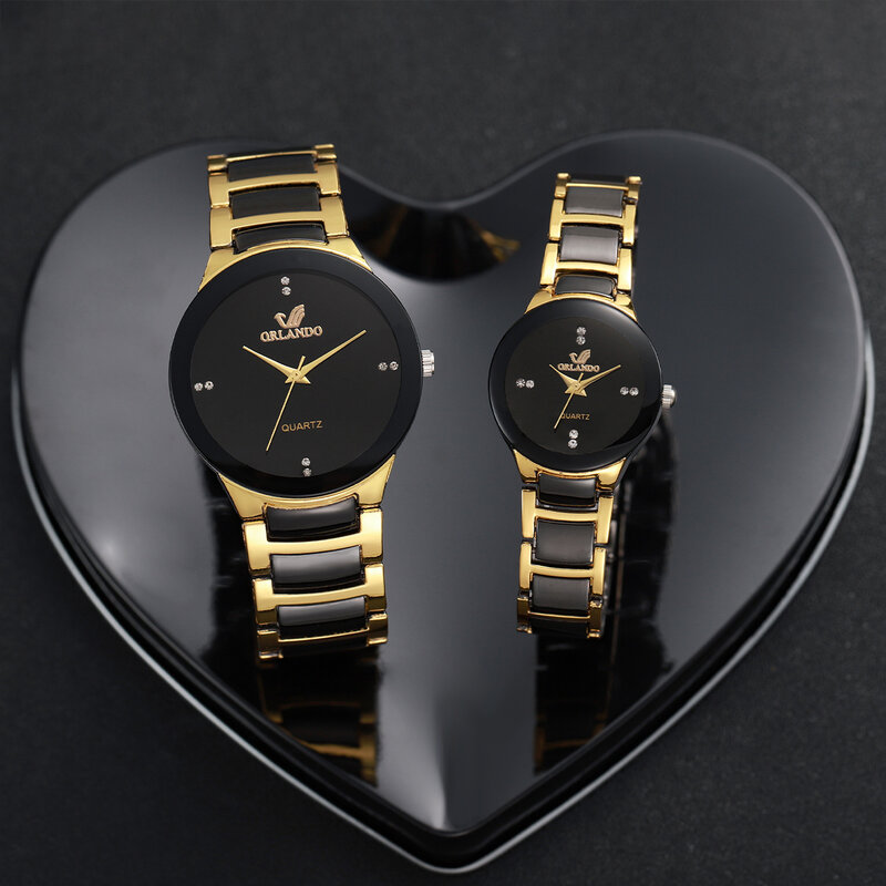 4PCS/Set Fashion Stainless Steel Couple Watch & Beads Bracelet Set