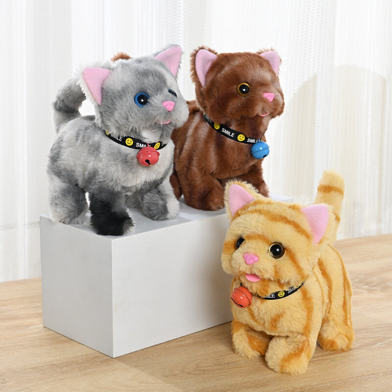 Mainan listrik anak-anak seri kucing lonceng lucu kartun mainan mewah berjalan dengan mengibas kepala dan ekor mengibas mainan hewan peliharaan mainan Puzzle