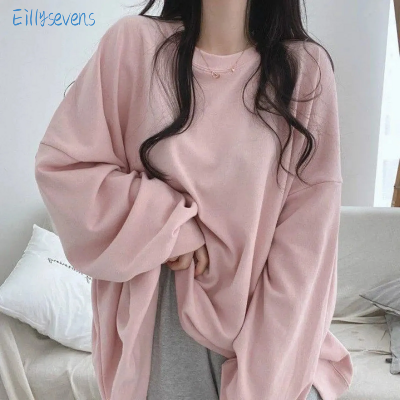 Women'S New Pullovers Fashion Daily Versatile Casual Round Neck Sweatshirts Loose Long Sleeve Solid Color Top Sweatshirts