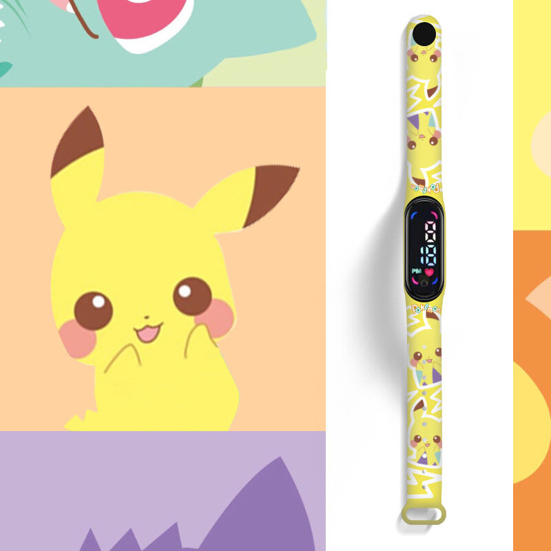 Детские часы Pokemon, персонаж аниме, Пикачу, светодиодные водонепроницаемые спортивные часы-браслет, детские подарки