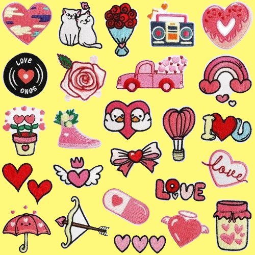 Parches bordados de San Valentín, pegatina de tela de rosa de amor romántico, insignias de apliques, parche Fusible, accesorios de sombrero de bolsa para pareja