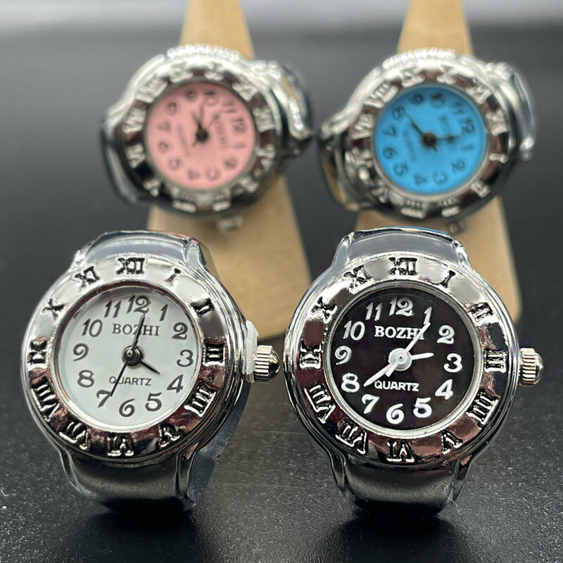 Kolorowy zegarek kwarcowy na palec mały elastyczny zespół metalowy zegarki aluminiowe pierścionki zegarek typu biżuteria mężczyzn kobiet Vintage damski zegarek kwarcowy
