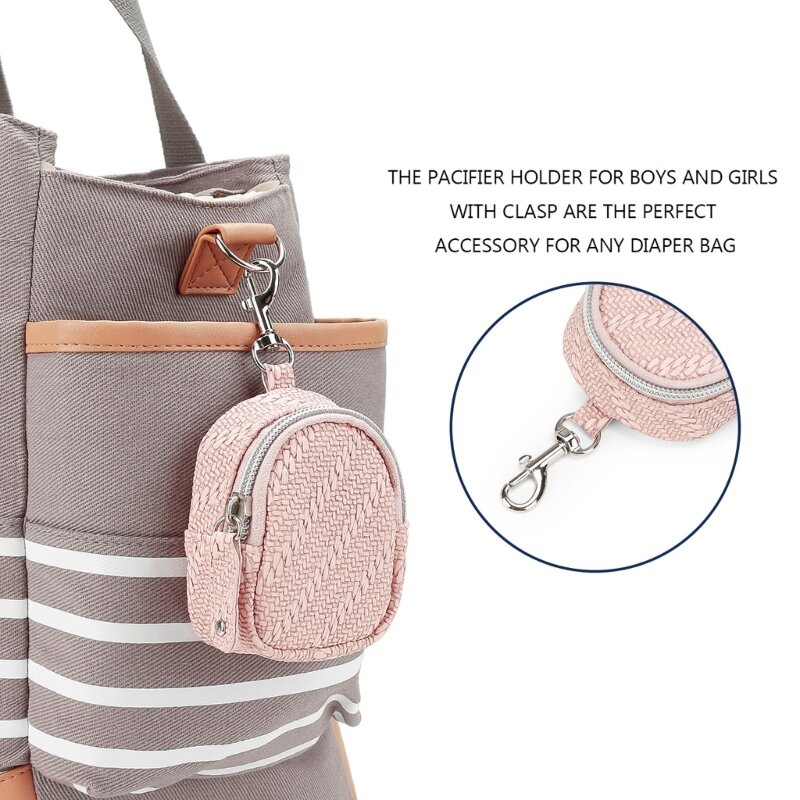 Porta ciuccio per bambini impermeabile in pelle PU intrecciata borsa portaoggetti per capezzoli portatile custodia per succhietto contenitore per pannolini accessorio per borsa per pannolini