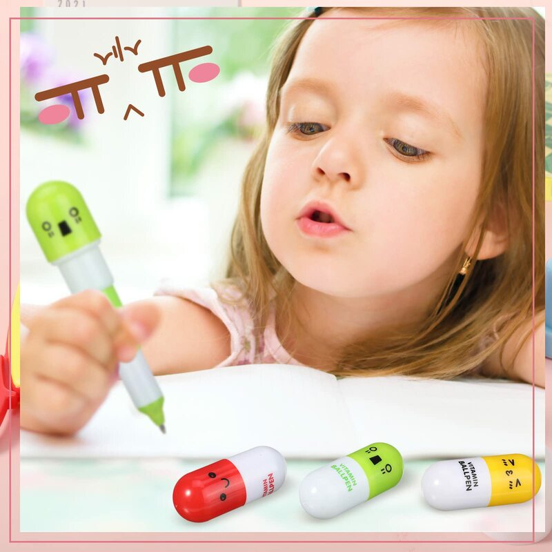 Mini stylo à pilule drôle rétractable pour enfants, jouet de peinture et de dessin, baby shower, cadeaux de fête d'anniversaire, cadeau de rentrée scolaire, 6 pièces