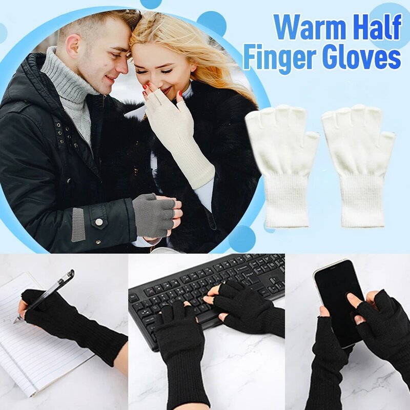 1 Pair Fingerless Gloves Hand Warmers Knitted Long Glove for Outdoor
