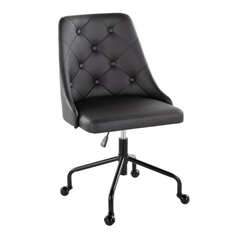 LumiSource-silla de oficina ajustable con ruedas, marco de Metal elegante y lujosa piel sintética, estilo contemporáneo, color negro