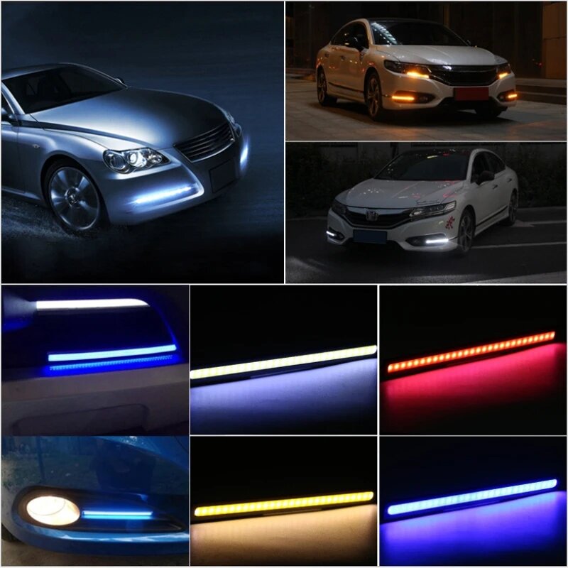 Impermeável LED COB Faixa Dia Tempo Correndo Condução Lâmpada, Veículo Decoração Luz, Ultra Fina Luz de Nevoeiro Brilhante, Multicolor, DC 12V, 17mm